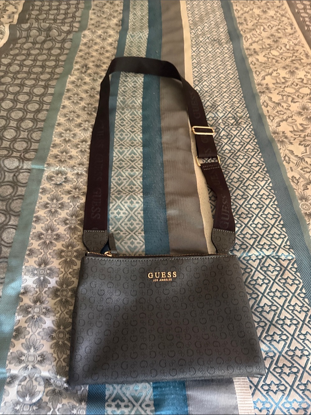 GUESS Black Crossbody Pouch with Logo Strap and Gold Hardware